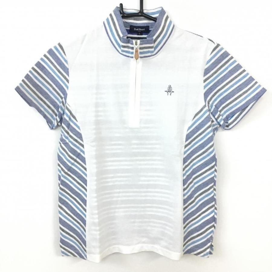 10 Off価格 Paul Stuart Sport ポールスチュアートスポーツ 半袖ハイネックシャツ 白 ブルー 後ろボーダー ハーフジップ レディース L ゴルフウェア 1 レオナード 通販 Yahoo ショッピング
