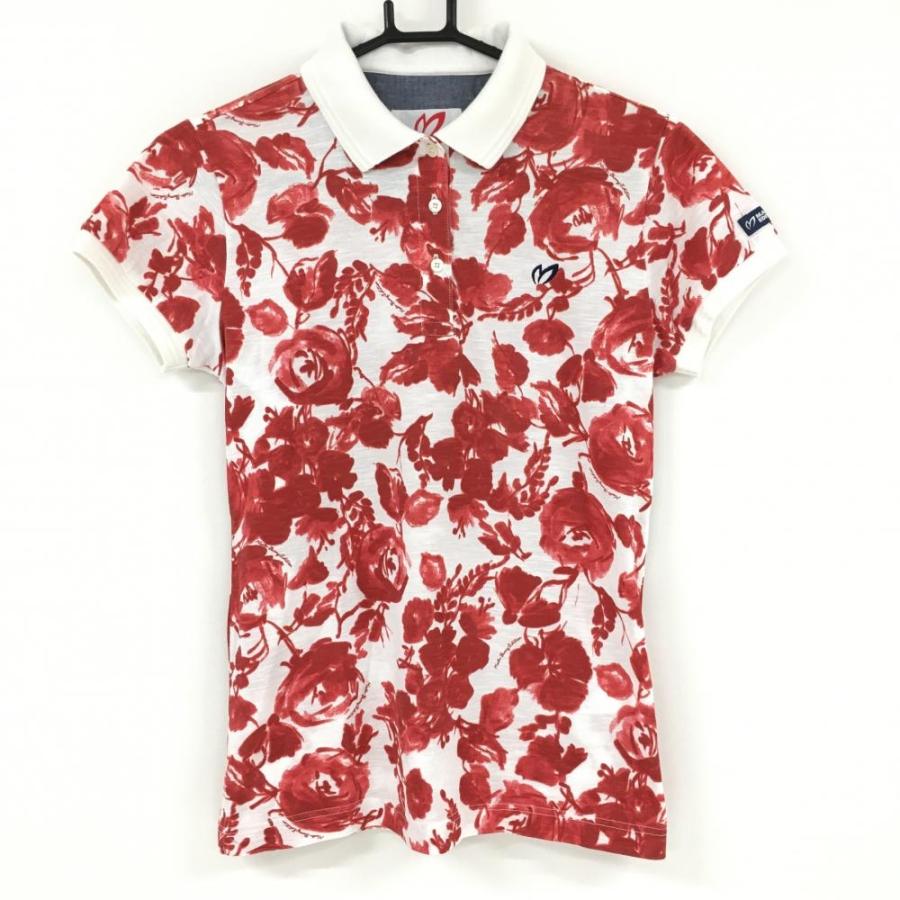 美品】マスターバニー 半袖ポロシャツ 白×レッド 花柄 襟裏ロゴ