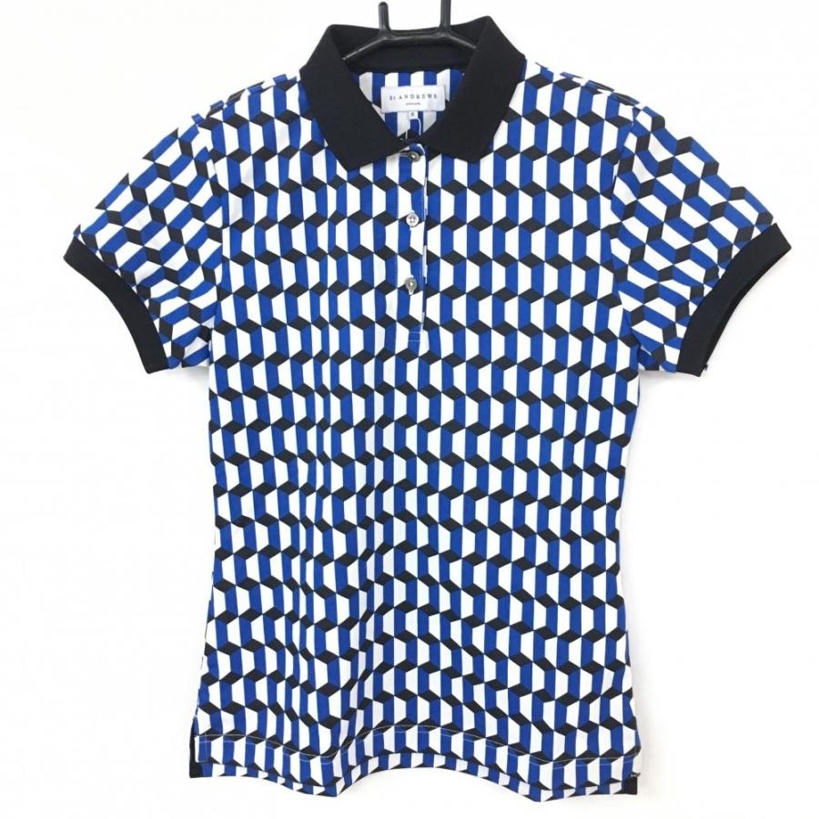 【美品】　St Andrews 半袖ポロシャツ 総柄 ネイビー　Lサイズ 70%OFF価格／(新品)40％OFF〜St ANDREWS セントアンドリュース 半袖
