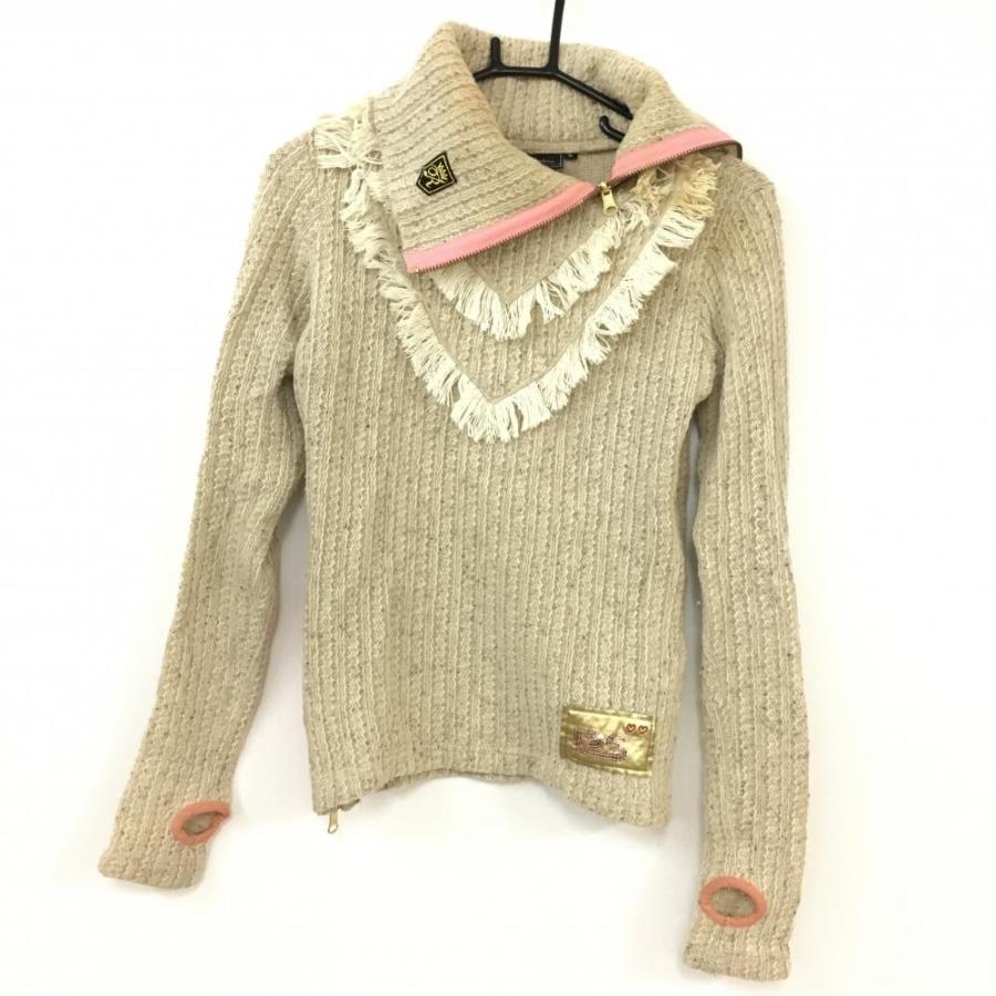 ラッセルノ ハイネックニットセーター ベージュ×ピンク ウール70  