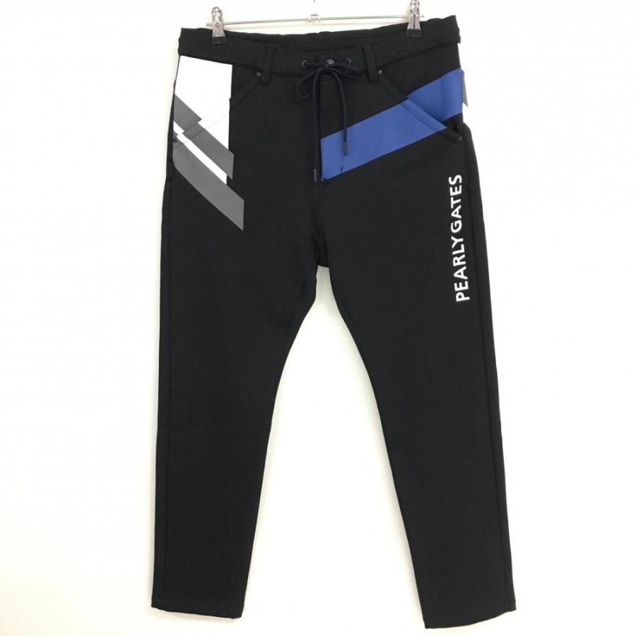 超美品】パーリーゲイツ パンツ 黒×ブルー ナイロン ストレッチ サイド