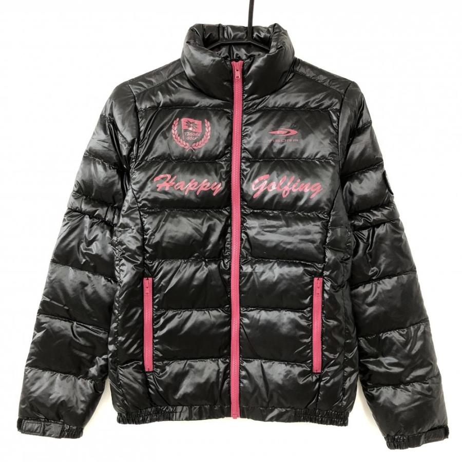 TIGORA（ティゴラ） ダウンジャケット 黒×ピンク ロゴプリント