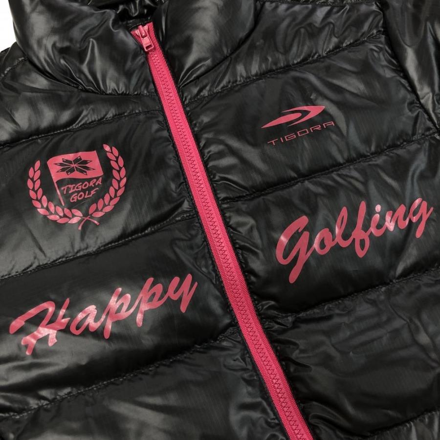 TIGORA（ティゴラ） ダウンジャケット 黒×ピンク ロゴプリント