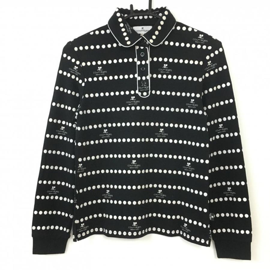 30%OFF価格／(美品)courreges クレージュ 長袖ポロシャツ 黒×白 ドット 