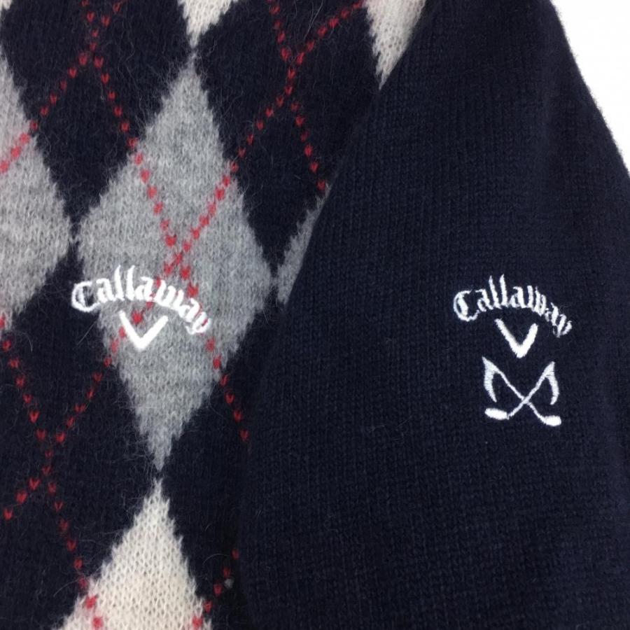美品)Callaway キャロウェイ ニットジャケット ネイビー×レッド 前