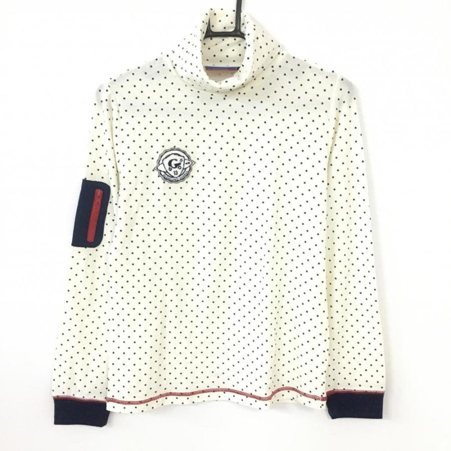 ラッセルノ 長袖ハイネックシャツ 白×ネイビー ドット柄 総柄