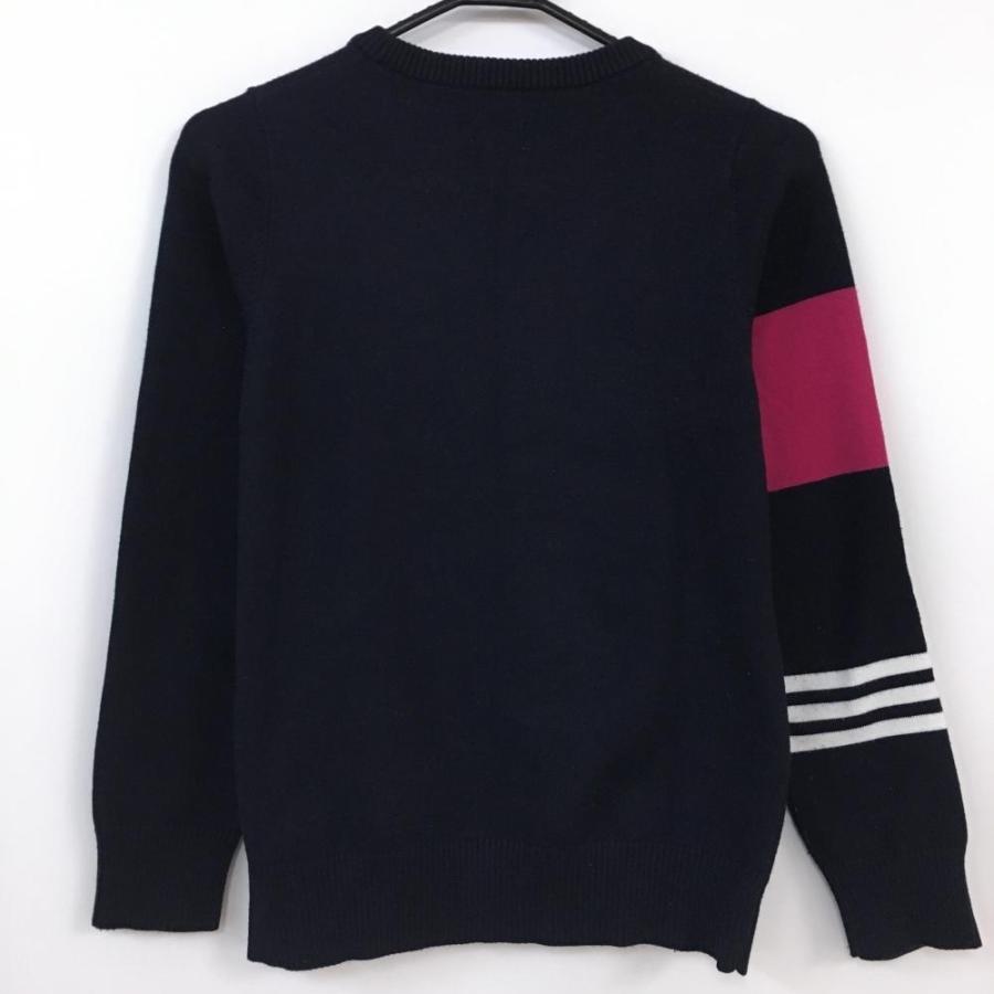 adidas アディダス セーター ネイビー×ピンク ロゴ刺しゅう 袖ライン