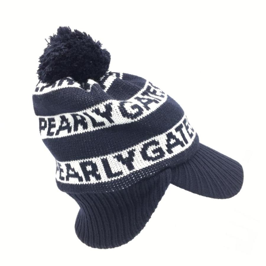 パーリーゲイツロゴ&ボーダーニット帽子紺色×白