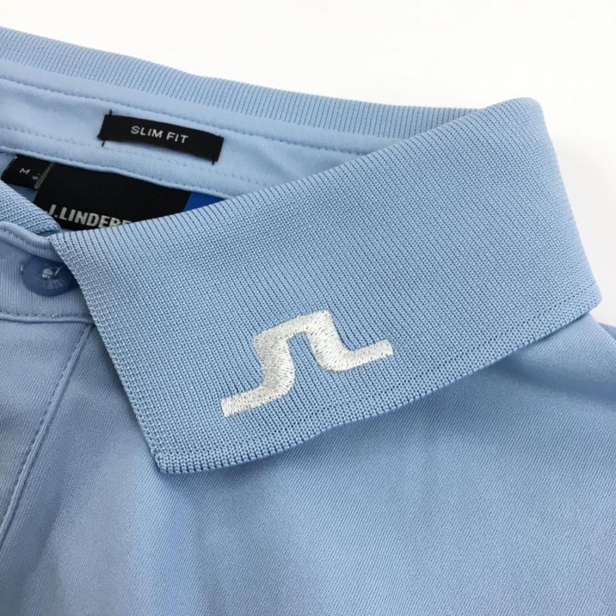 ジェイリンドバーグ 半袖ポロシャツ ライトブルー×白 袖ロゴ SLIM FIT