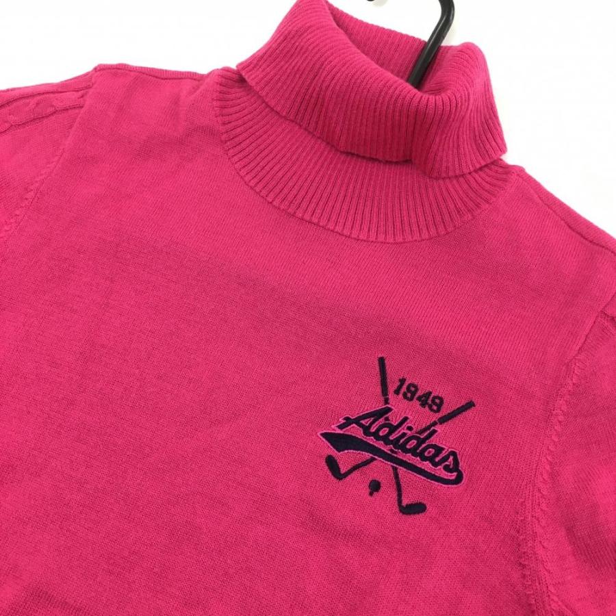 adidas アディダス タートルネックニットセーター ピンク 袖ケーブル 