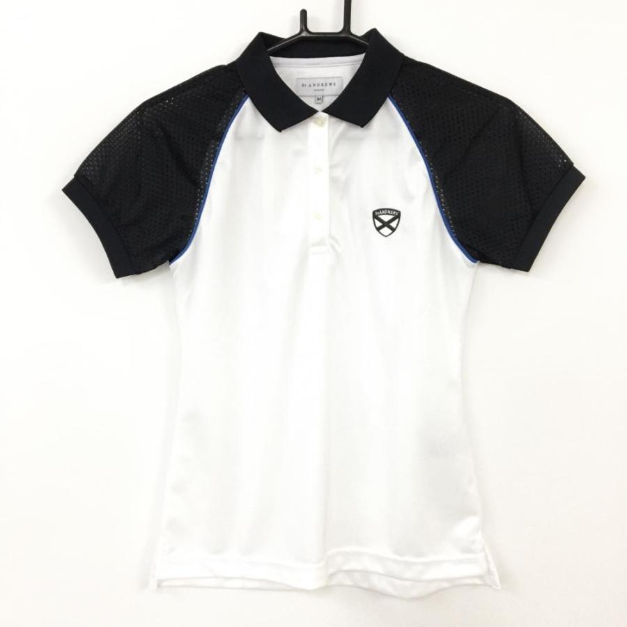 St ANDREWS セントアンドリュース 半袖ポロシャツ 白×黒 異素材 袖