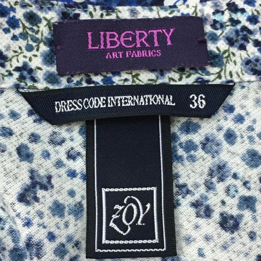 ゾーイ×リバティ★総柄★薄手ストレッチポロシャツ【レディース サイズ36（S）】 ZOY ゾーイ×LIBERTY 半袖ポロシャツ ネイビー×白 小花柄 総柄