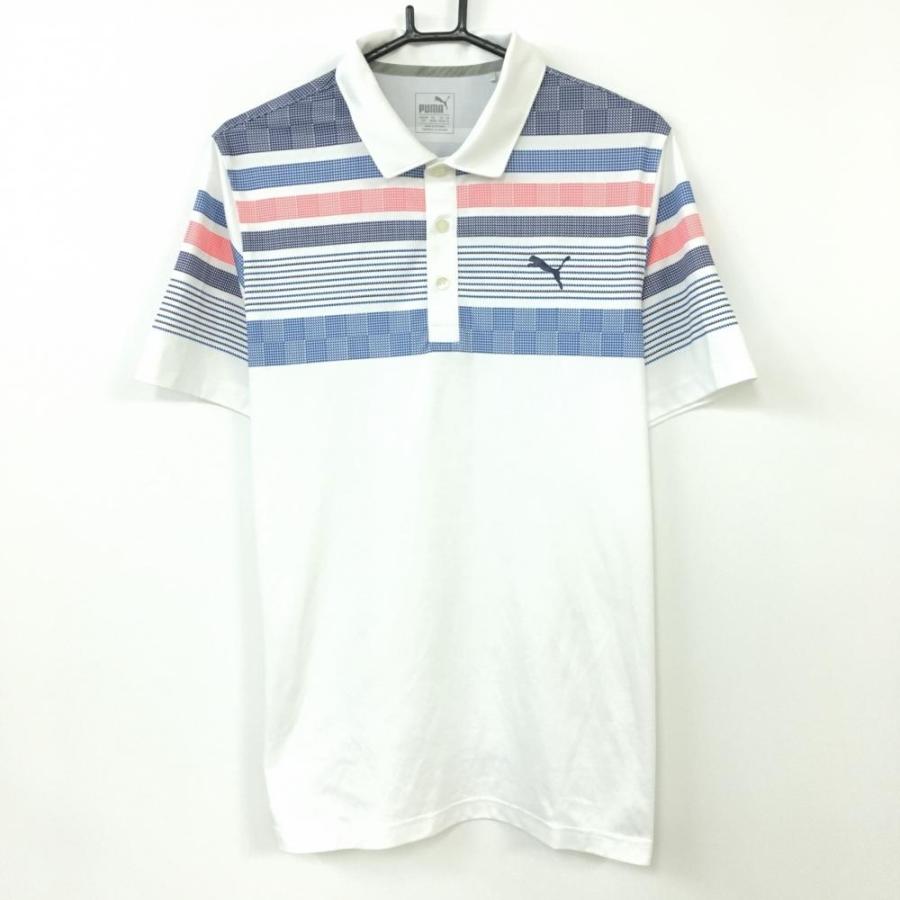 プーマ 半袖ポロシャツ 白×ネイビー 一部ボーダー メンズ US S/P ゴルフウェア PUMA (美品)/55%OFF価格 :1-240001088732:レオナード 通販 プーマ.良品.ボーダーポロシャツ.白 青.サイズXL