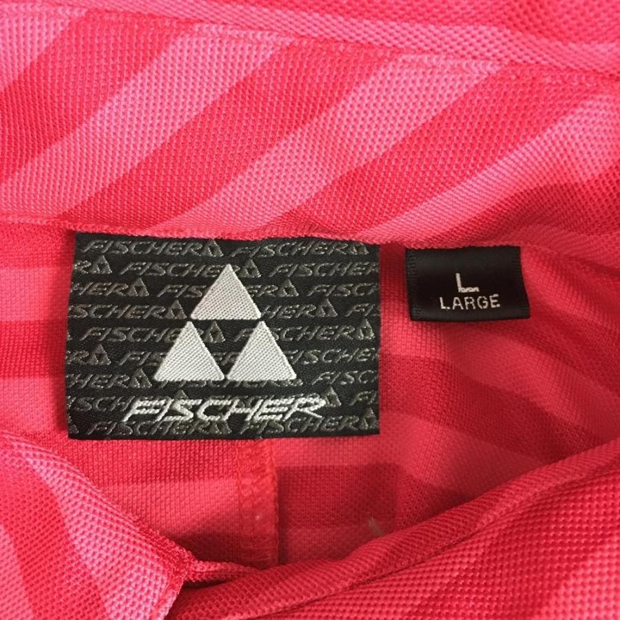 フィッシャー 半袖ポロシャツ レッド×ピンク ボーダー柄 総柄 メンズ L