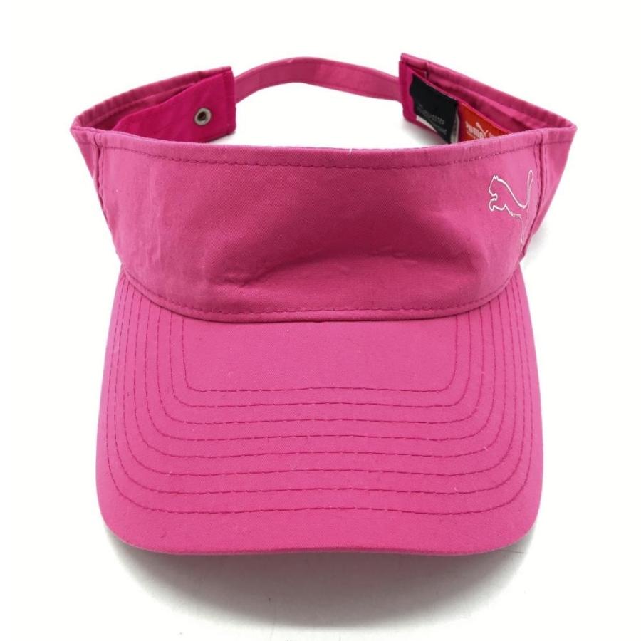 美品 PUMA ファッションの プーマ サンバイザー ピンク×白 ゴルフウェア ONE ロゴマーク SIZE