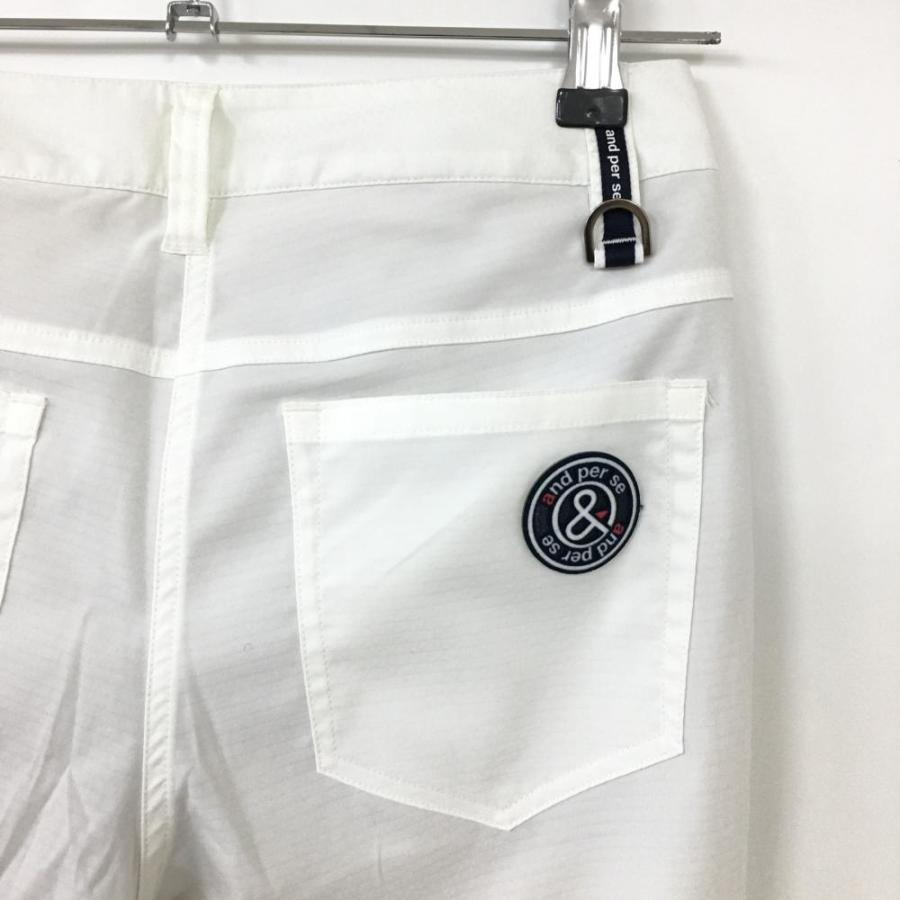 30%OFF価格／(超美品)and per se アンパスィ 裏地付パンツ 白 総柄織