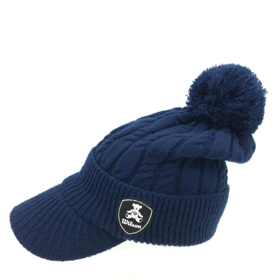 10%OFF価格／(美品)Wilson ウィルソン ニット帽 ネイビー ワッペン