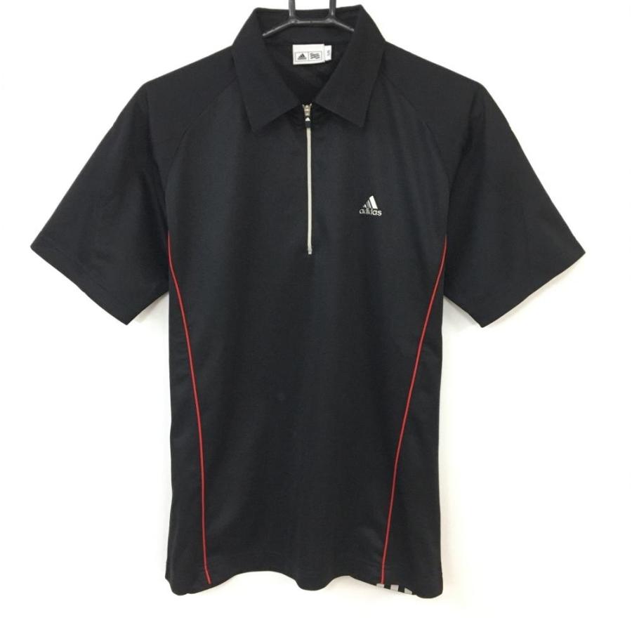 50%OFF価格／adidas アディダス 半袖ポロシャツ 黒×レッド ハーフ