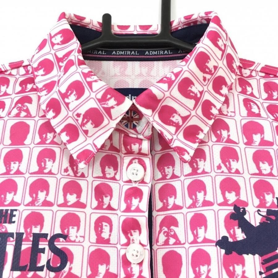 【限定コラボ】アドミラルゴルフ × ビートルズ ポロシャツ Mサイズ ピンク 超美品)Admiral アドミラル×BEATLES 半袖ポロシャツ ピンク×白