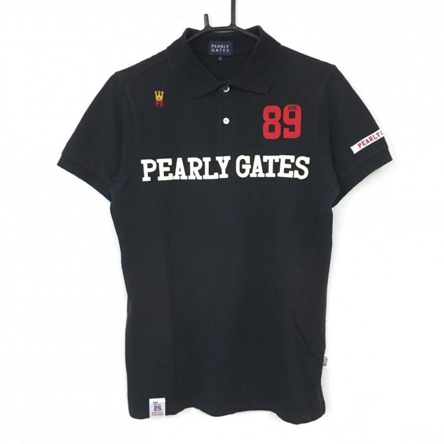 PEARLY GATES 半袖ポロシャツ 訳あり＊PEARLY GATES パーリーゲイツ 半袖ポロシャツ 黒×白 25周年 襟