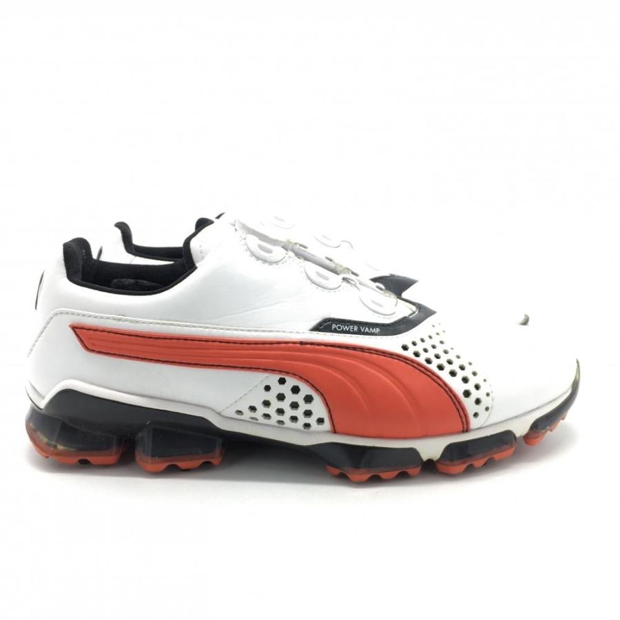 美品】PUMA プーマ ゴルフシューズ 白×オレンジ POWER VAMP 18789702