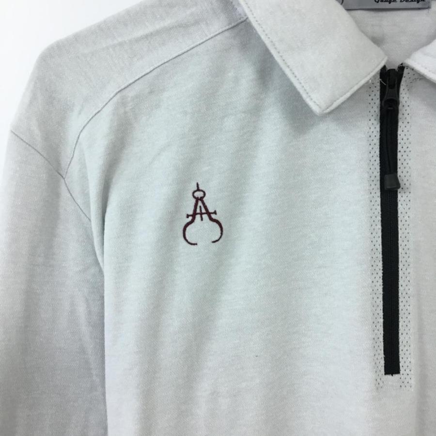 ゲージデザイン 長袖シャツ ライトグレー×黒 ハーフジップ コットン混