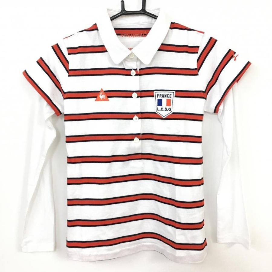 ルコック 2点セット 半袖ポロシャツ 長袖シャツ 白×レッド ボーダー柄