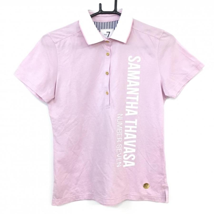 サマンサタバサ No.7 半袖ポロシャツ ピンク×白 ビッグロゴ 後ろ無地