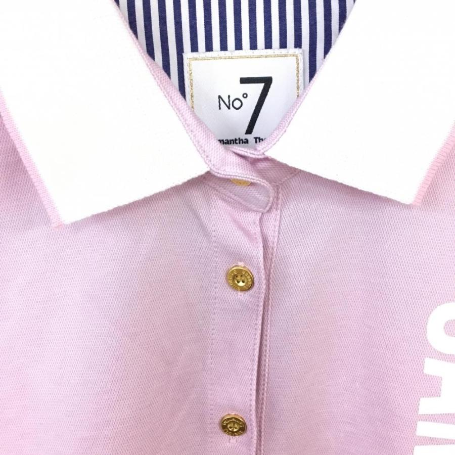 サマンサタバサ No.7 半袖ポロシャツ ピンク×白 ビッグロゴ 後ろ無地