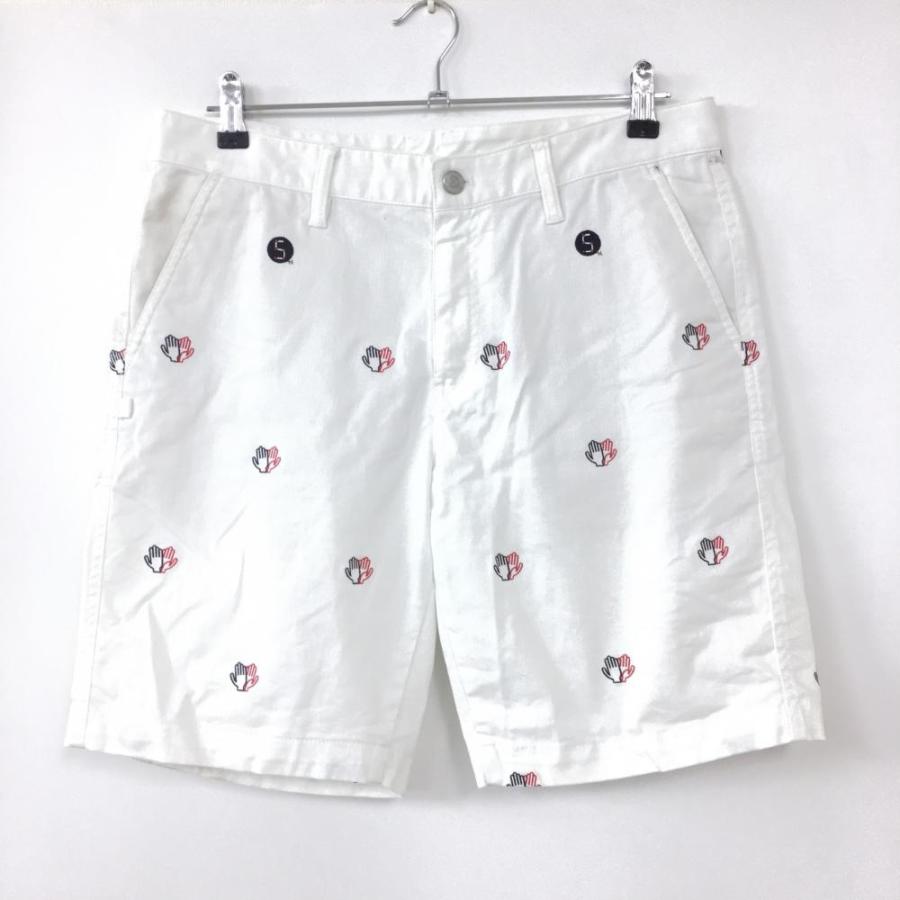レッド ハーフパンツ 4サイズM ジャックバニー ゴルフ メンズウェア 新品 Jack Bunny!!（ジャックバニー） ハーフパンツ 白×レッド グローブ柄