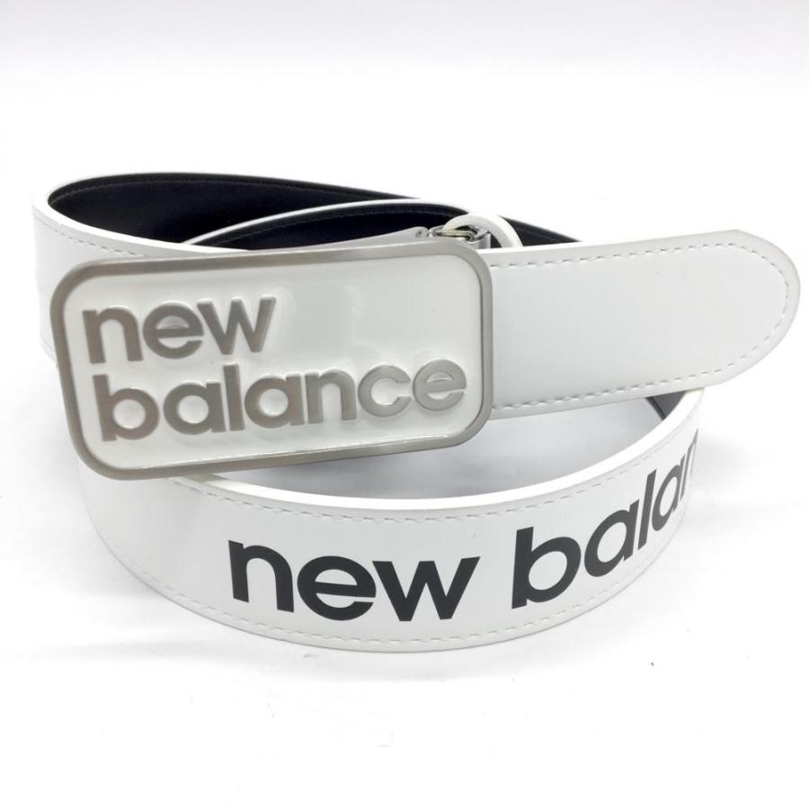 美品)New Balance ニューバランスゴルフ トップ式ベルト 白×黒 ロゴ