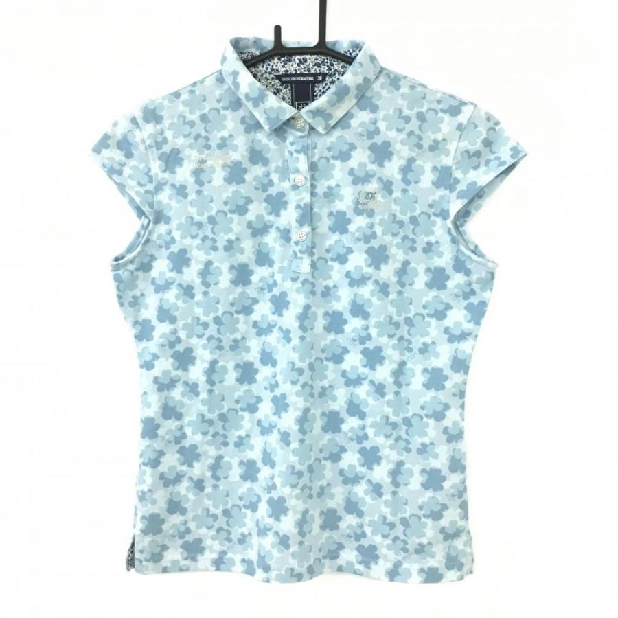 30%OFF価格／ZOY ゾーイ 半袖ポロシャツ ライトブルー 花柄 ロゴ