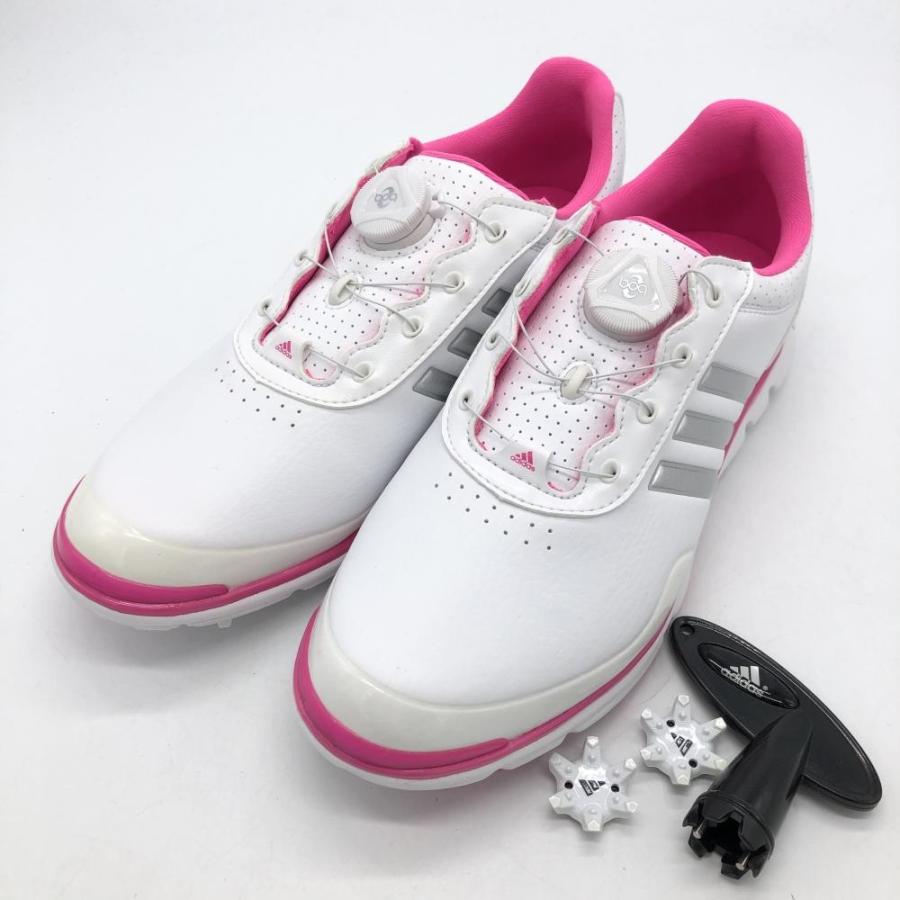 超美品)adidas アディダス ゴルフシューズ 白×ピンク Q44971 BOA