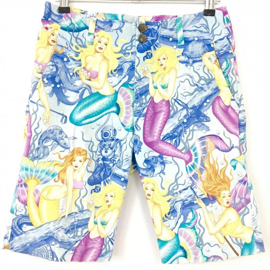 LOUDMOUTH ラウドマウス ゴルフ ウェア LM マーメイド 人魚 パンツ 美品)LOUDMOUTH ラウドマウス ハーフパンツ ライトブルー×イエロー