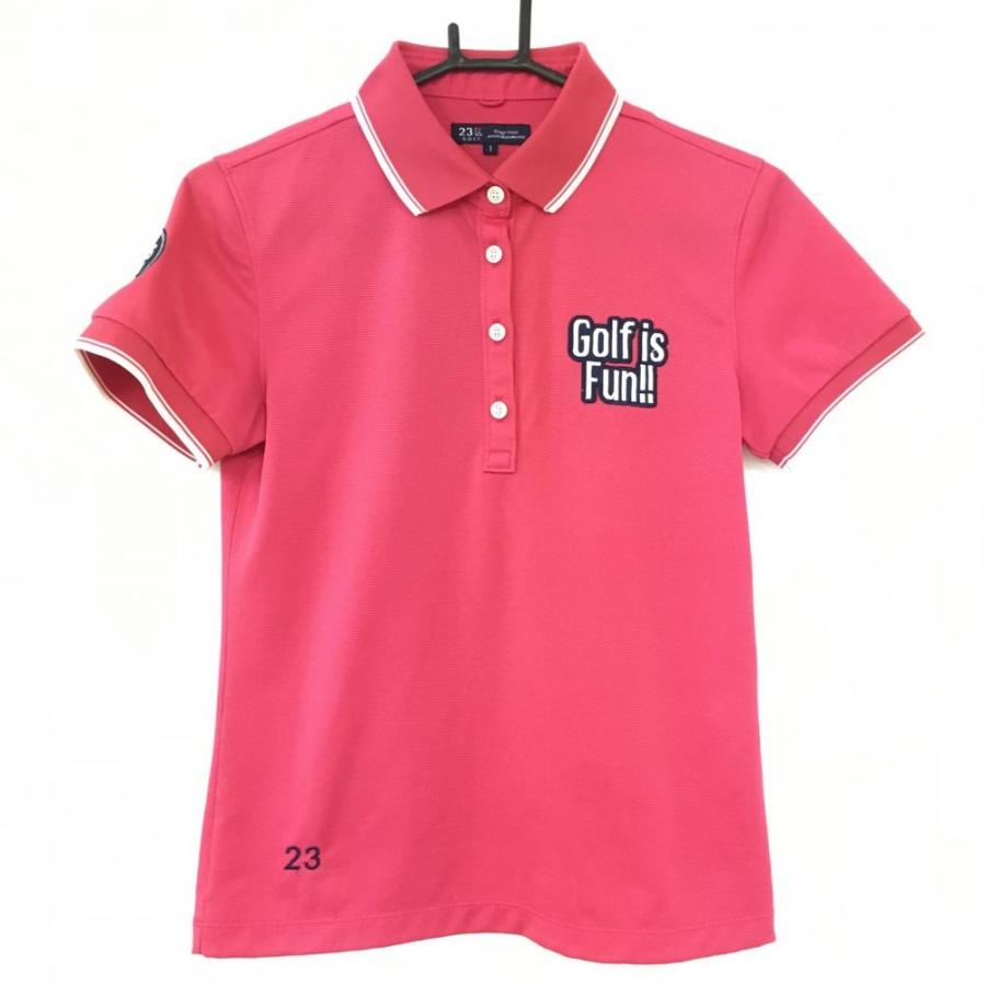 23区GOLF 23区ゴルフ 半袖ポロシャツ ピンク×ネイビー 襟・袖口ライン