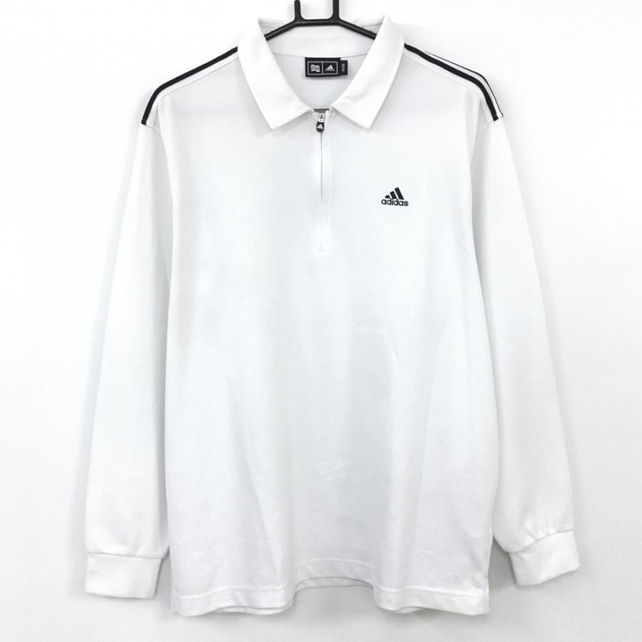 adidas アディダス 長袖ポロシャツ 白×黒 ハーフジップ 肩3 adidas アディダス 長袖ポロシャツ 白×黒 ハーフジップ 肩3
