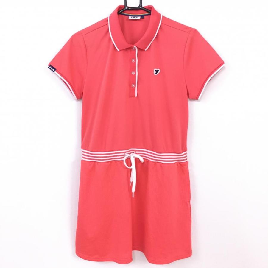 FILA（フィラ） フィラゴルフ 半袖ポロワンピース レッドピンク×白
