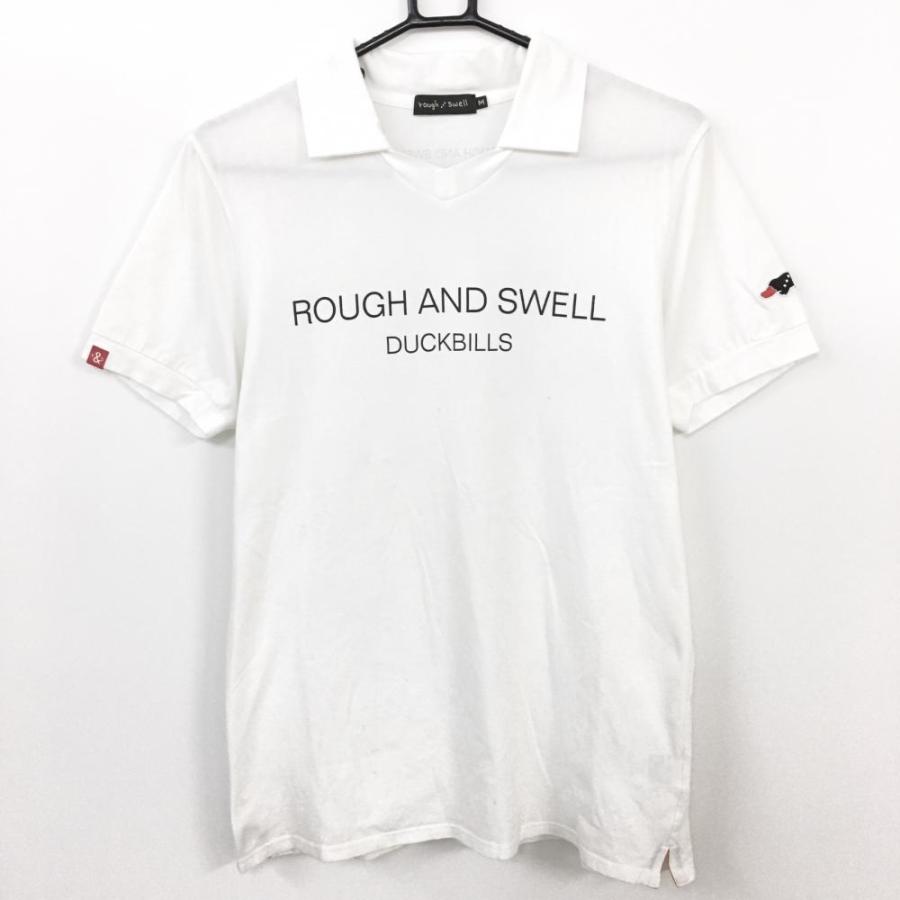 ラフアンドスウェル 襟付きTシャツ 白×黒 前面ロゴ メンズ M ゴルフ