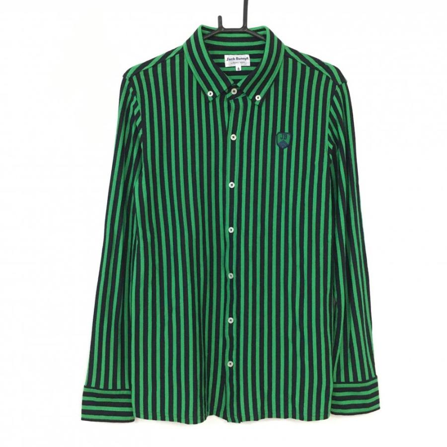 Jack Bunny ストライプシャツ サイズ2 グリーン/ブラック Jack Bunny!!（ジャックバニー） 長袖シャツ グリーン×黒 ストライプ