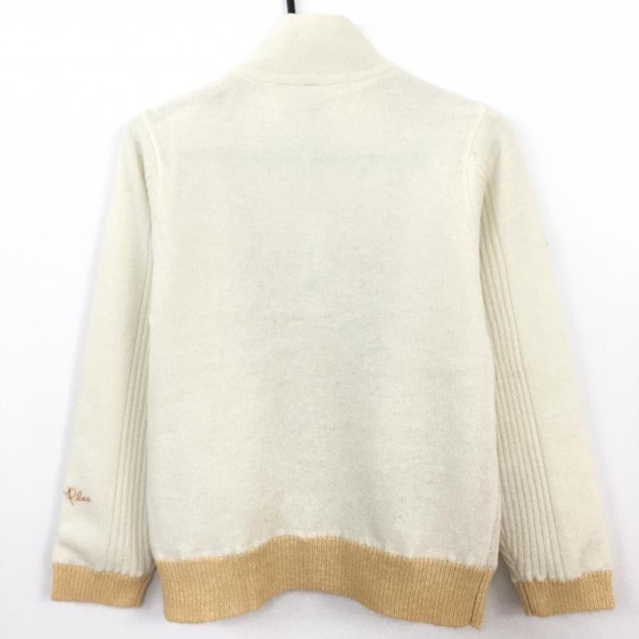 クレールプリュス ニットブルゾン 白×オレンジ ダブルジップ 前面柄