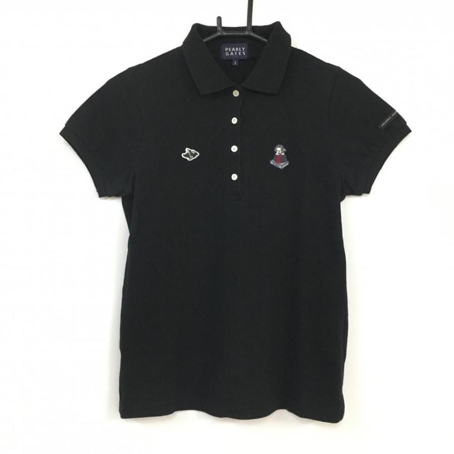 パーリーゲイツ 半袖ポロシャツ 黒 ベートーベン刺しゅう シンプル