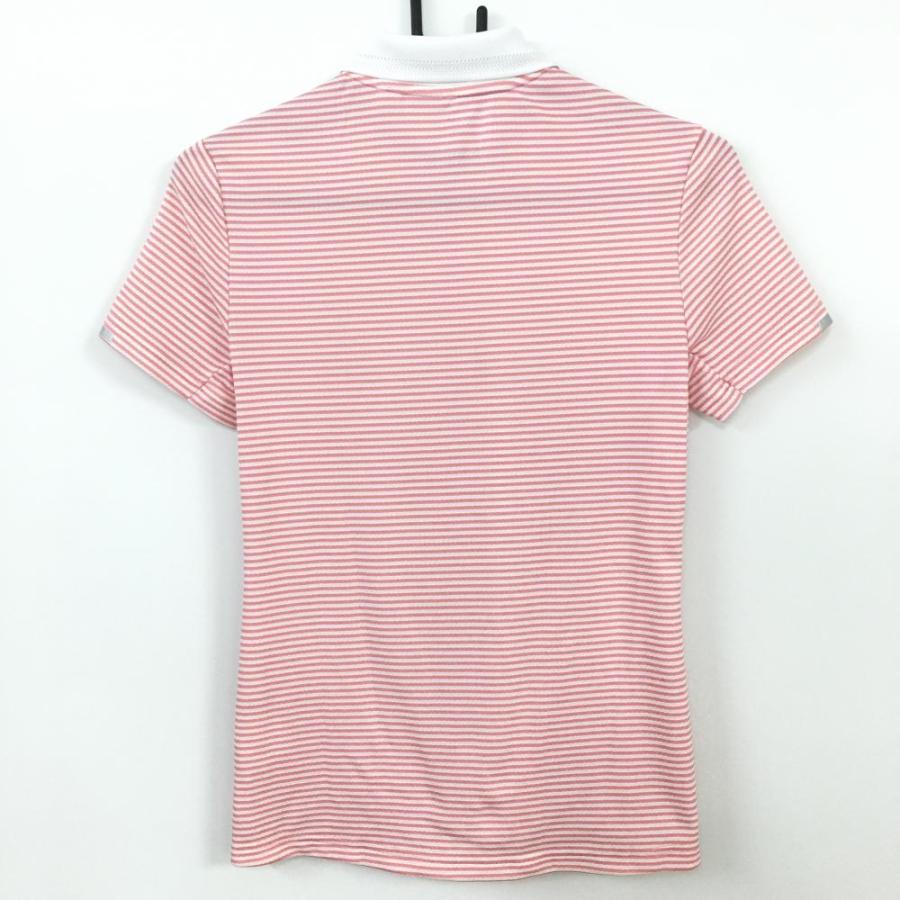 アディダス 半袖ポロシャツ ピンク×白 ボーダー 襟透かし編み  