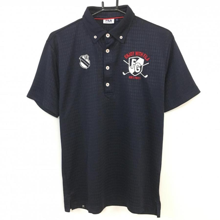 FILA フィラゴルフ 半袖ポロシャツ ネイビー×レッド ダイヤ柄織