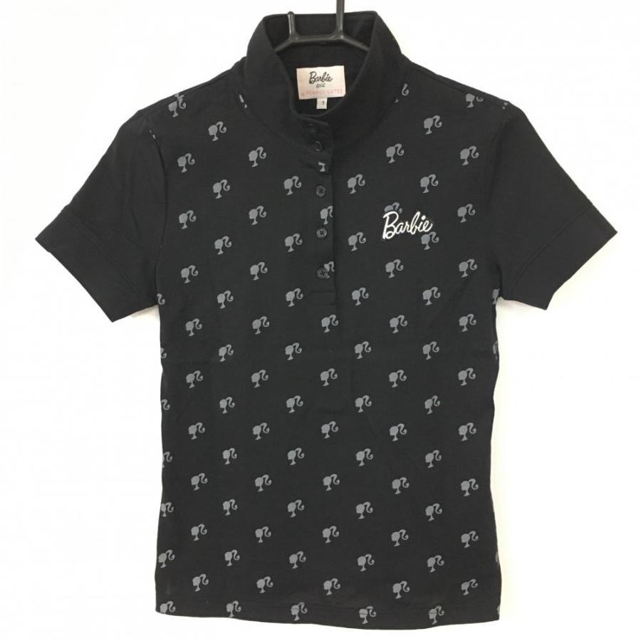 バービーゴルフbyパーリーゲイツ 半袖ポロシャツ 黒×グレー ロゴ