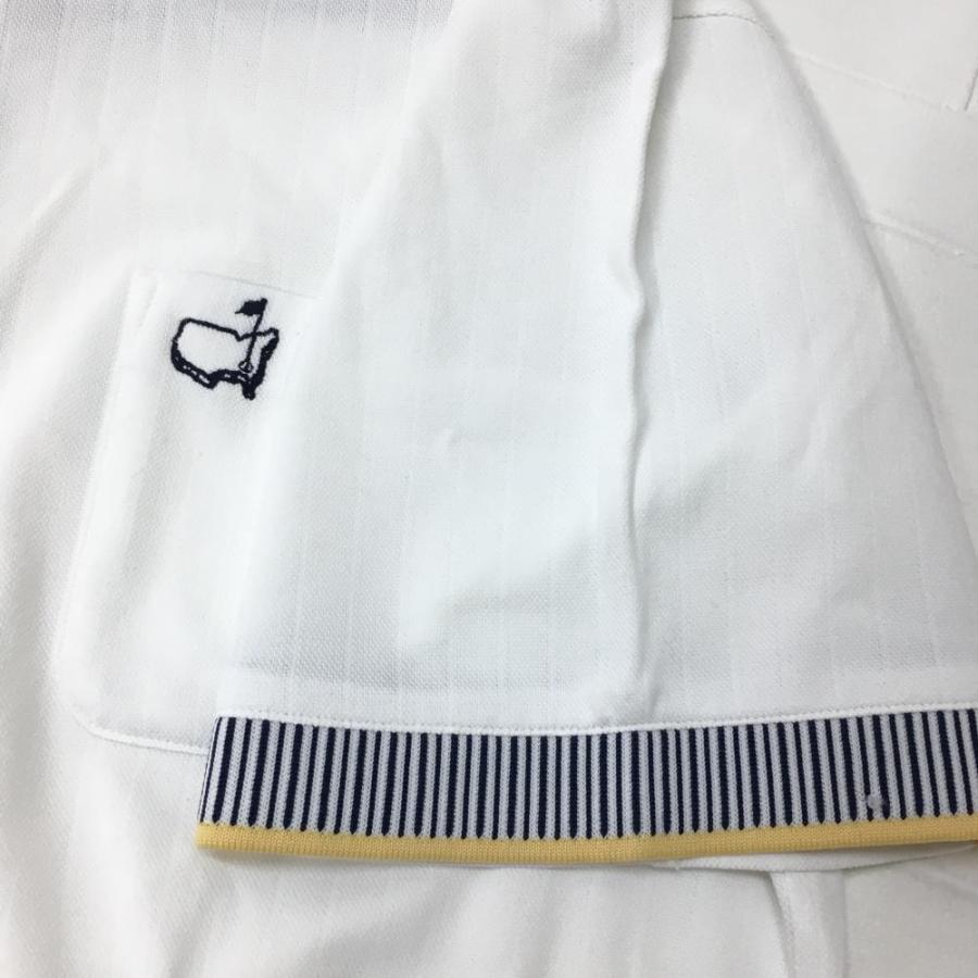 マスターズ 半袖ポロシャツ 白×ネイビー 織生地ストライプ