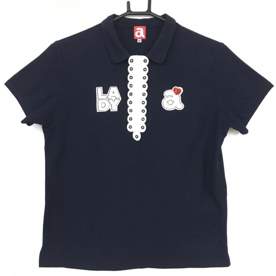 アルチビオ 半袖ポロシャツ ネイビー×白 前立てフリル スパンコール