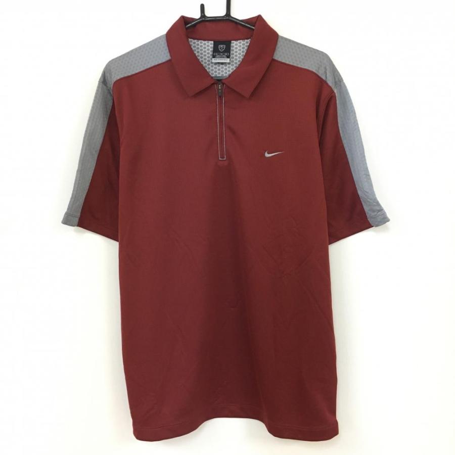 NIKE（ナイキ） 半袖ポロシャツ ボルドー×グレー ハーフジップ メンズ 