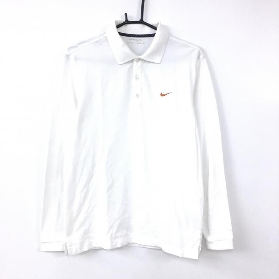 NIKE（ナイキ） 長袖ポロシャツ 白×オレンジ ロゴ刺しゅう シンプル