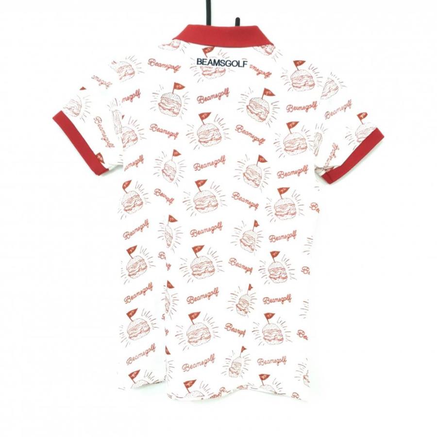 BEAMS ビームスゴルフ 半袖ポロシャツ 白×レッド ハンバーガー