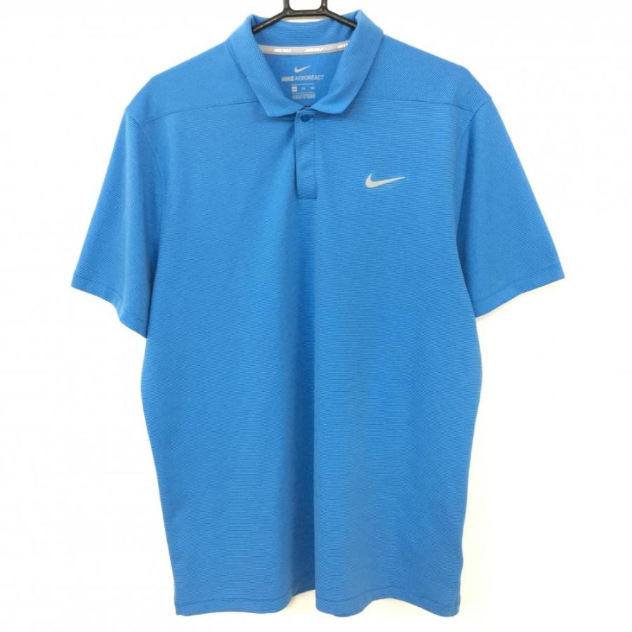 10000　ナイキ　メンズ　ポロシャツ　水色　サイズＭ NIKE ナイキ 半袖ポロシャツ ライトブルー 細ボーダー 織生地